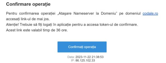 confirmare link pentru schimbare NS domeniu .ro